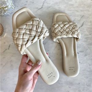 Woven Braided Carissa Slide Sandals - Memory Foam - Almond White